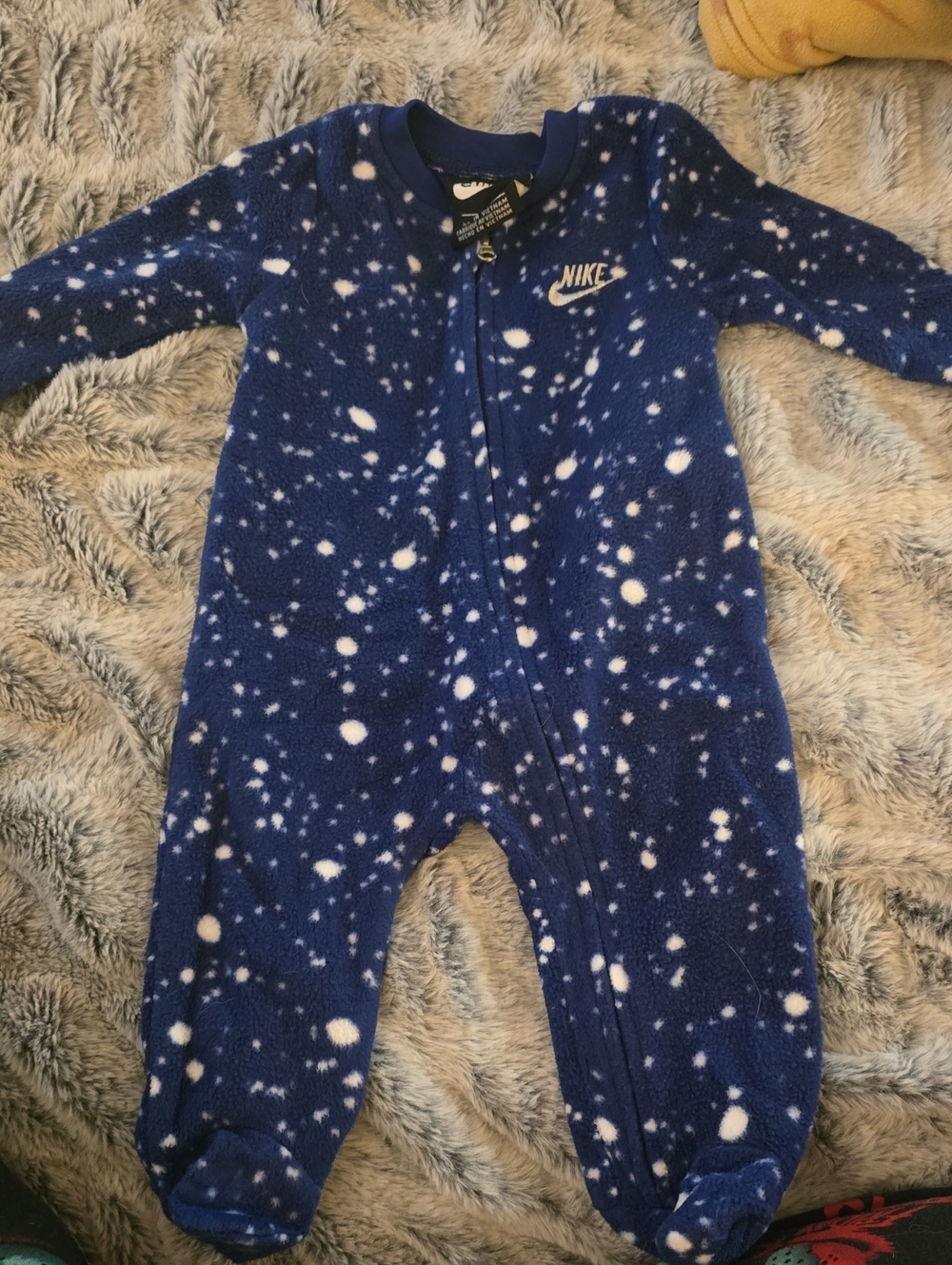 Nike Navy Blue Star-Print Fleece Footed One-Piece for Kids